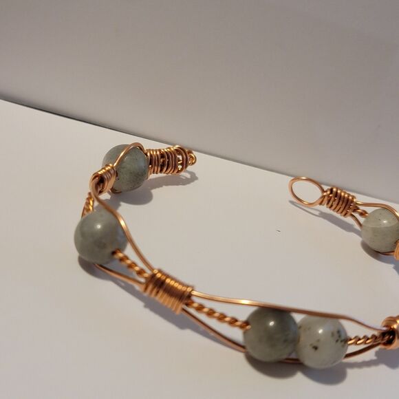 Handmade Wire Wrapped Copper Labradorite Cuff Bracelet – Natural Stone - Picture 5 of 6